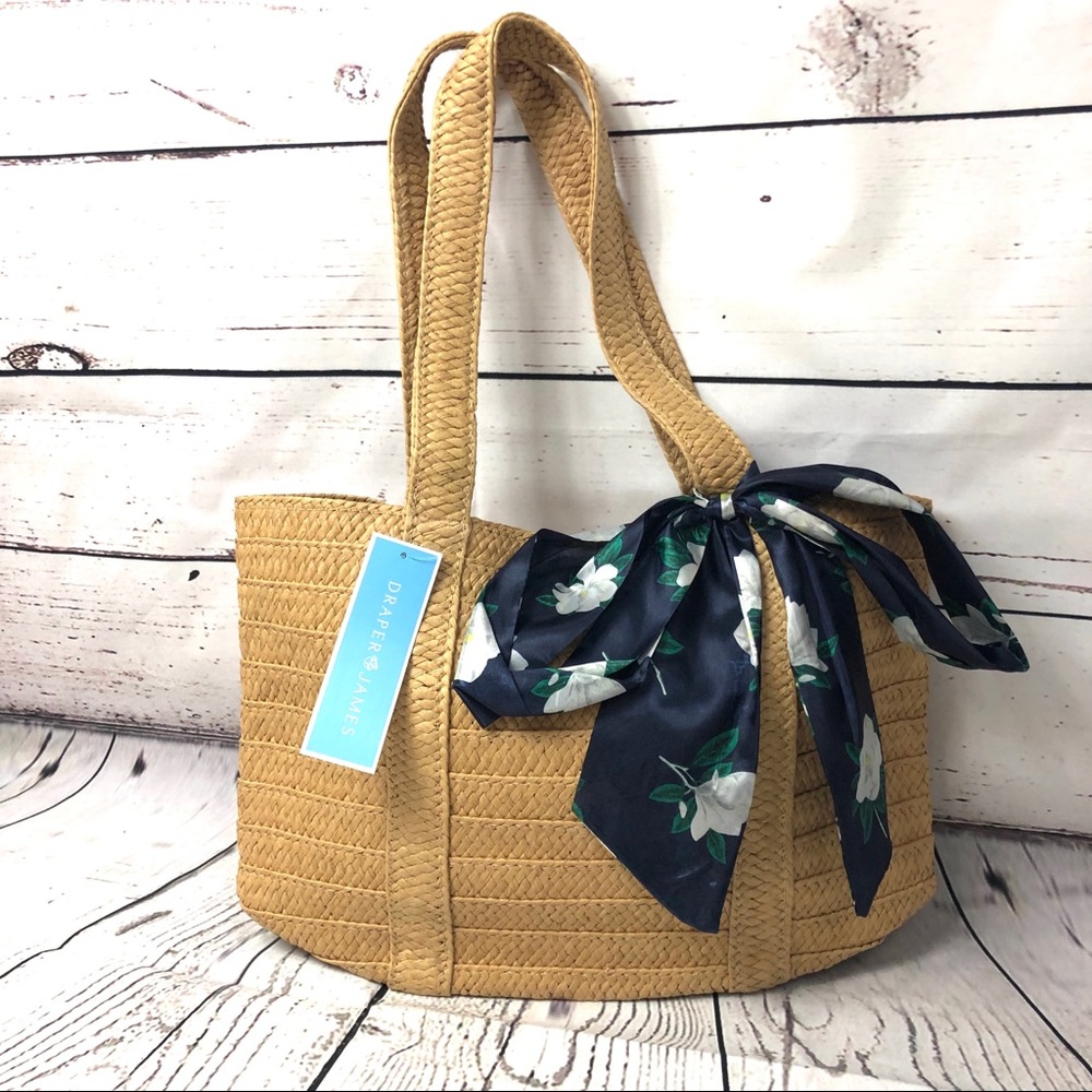 Reese Witherspoon Draper James Straw Bag w/ Scarf - Picture 2 of 8